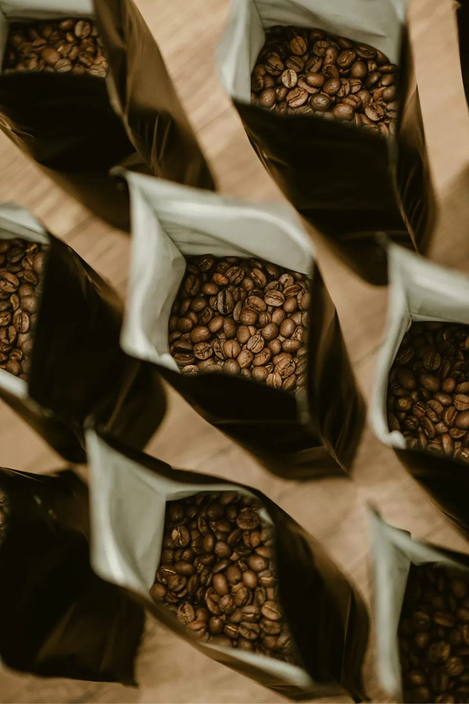 Bags with coffee beans